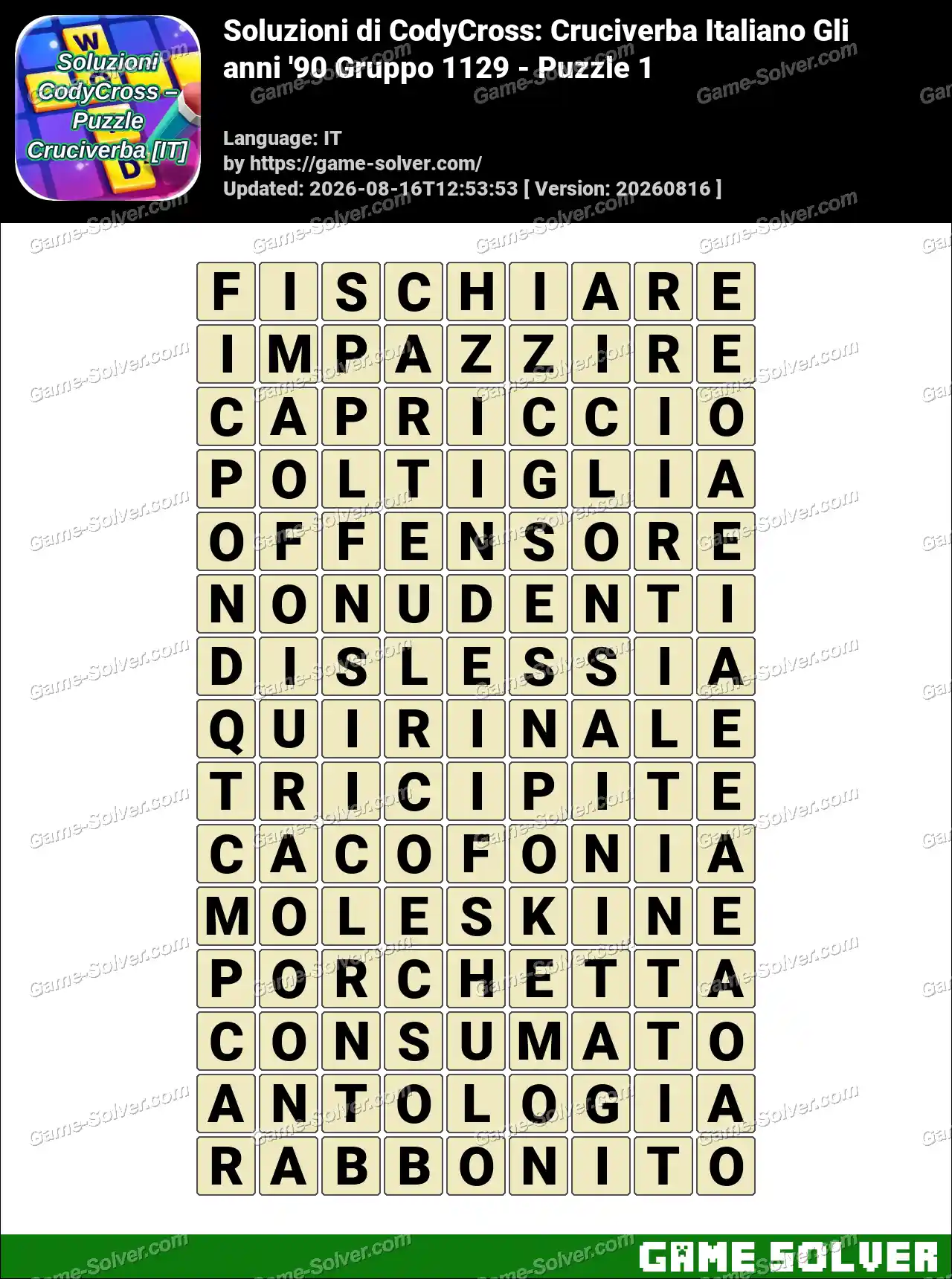 Soluzioni di CodyCross: Cruciverba Italiano Gli anni ’90 Gruppo 1129 – Puzzle 1